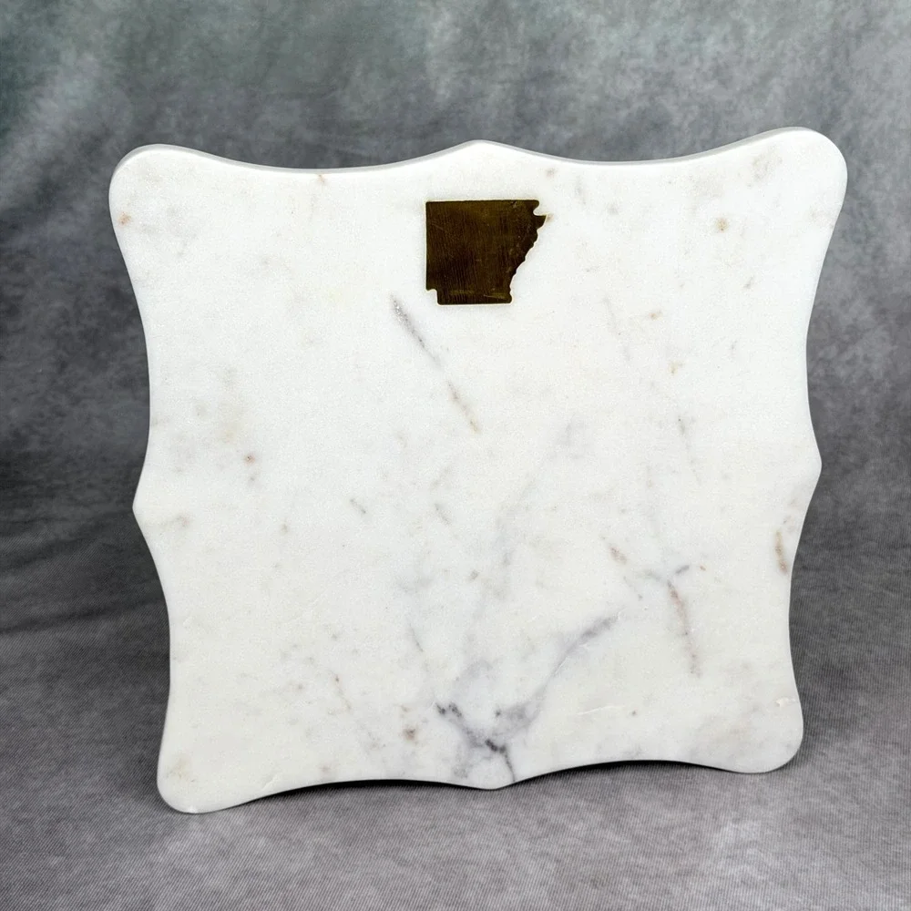 The Royal Standard White Marble Arkansas Brass Inlay Scalloped Cheese Board
